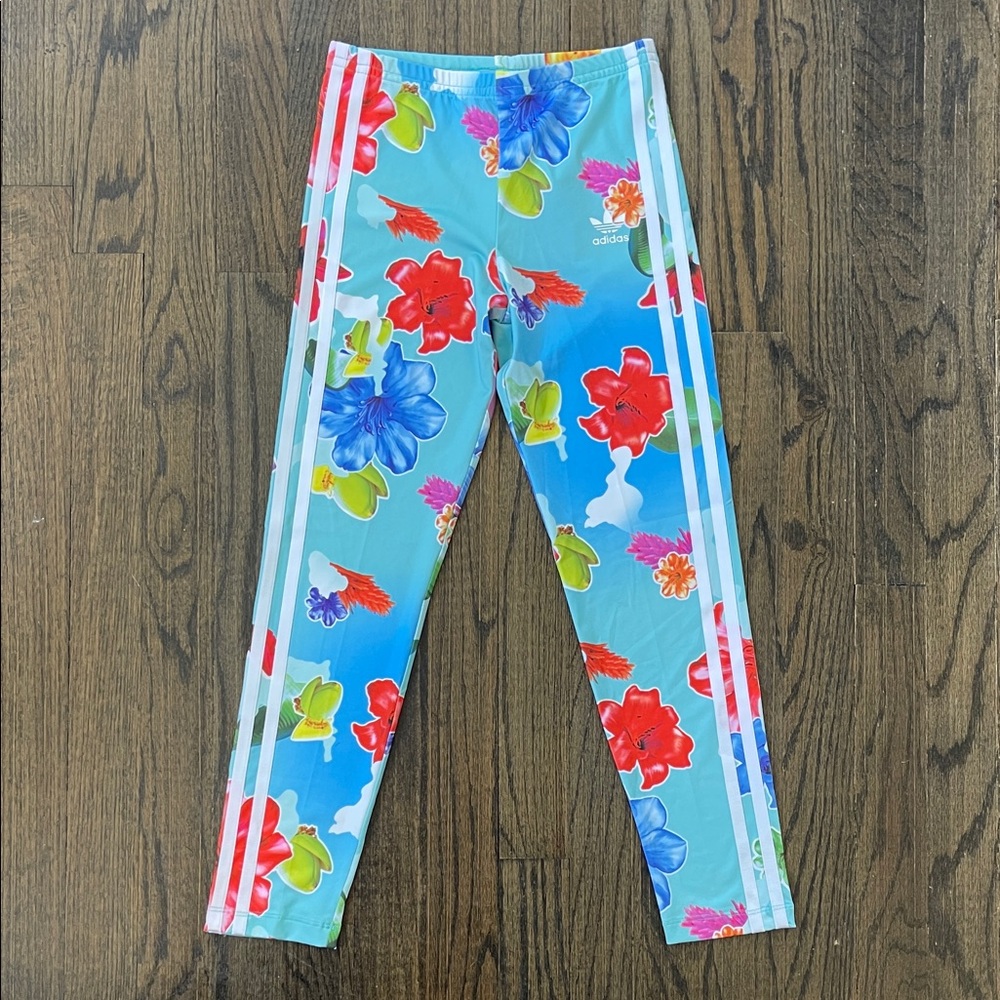 Adidas Girl’s Floral Leggings - Blue and Red